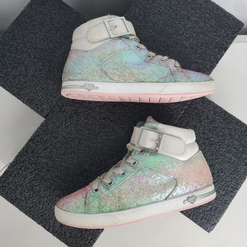 Skechers Girls Multi Colored Sparkle High Top Sneakers Size 3 Youth Shoes
